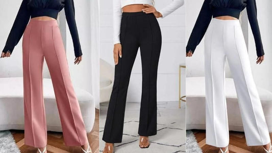 Women's Nontransparent Fabric Classic-Stylish Pant Pack of 3 (Black White Pink)